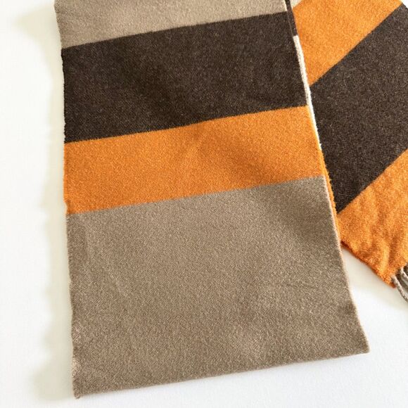 Express Wool Cashmere Scarf Made in Scotland Orange Brown Colorblock Fringe - Picture 5 of 6